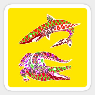 the shark and the crocodile ecopop pattern Sticker